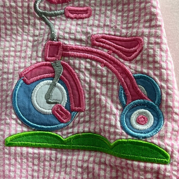 Claire & Charlie Pink Gingham 1pc Bubble Romper Bicycle Embroidery Sz 18 months - Picture 3 of 16